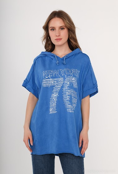 Grossiste Coraline - T-shirt capuche imprimé 76