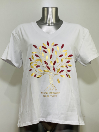 Großhändler Coraline - Baumwoll-T-Shirt mit V-Ausschnitt und Baumprint