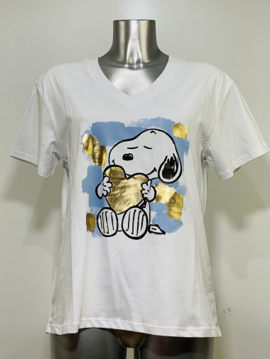 Großhändler Coraline - Bedrucktes Baumwoll-T-Shirt mit V-Ausschnitt