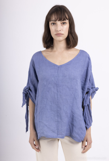 Wholesaler Coraline - Linen T-shirt with bow sleeve