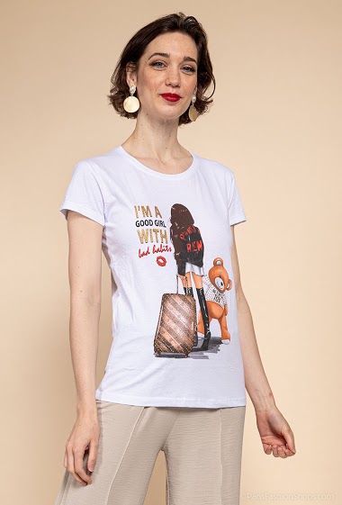 Mayorista Coraline - Camiseta con estampado y strass