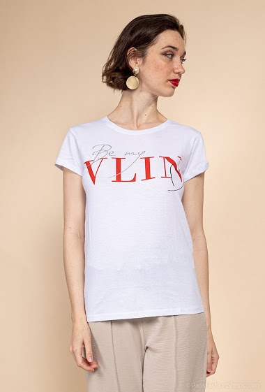 Grossiste Coraline - T-shirt avec imprimé VLIN et strass