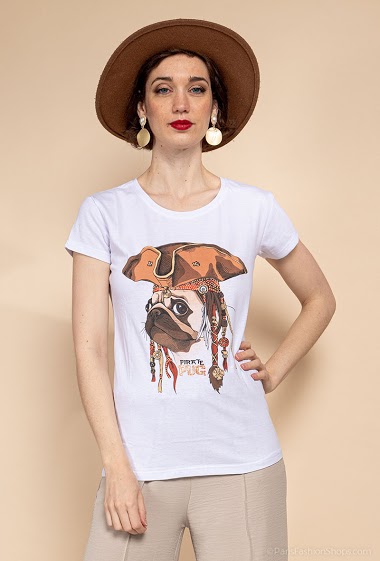 Grossiste Coraline - T-shirt avec chien imprimé et strass