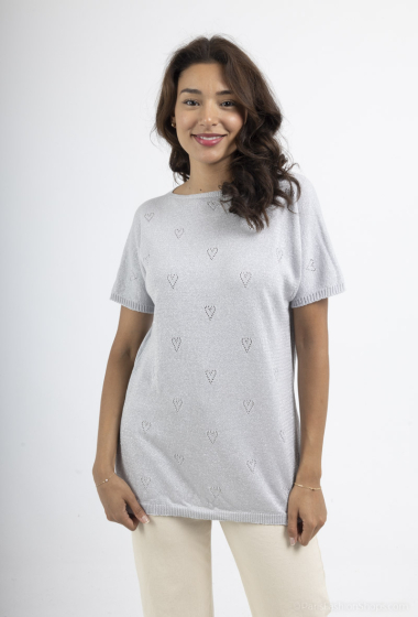Grossiste Coraline - T-shirt pailletée à motifs cœurs