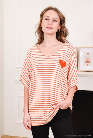 Wholesaler Coraline - Striped tunic with heart