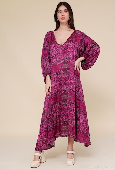 Wholesaler CORNER by MOMENT - V neck large printed satin dress