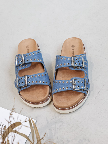 Wholesaler COVANA / FINDLAY - Studded double strap denim sandals