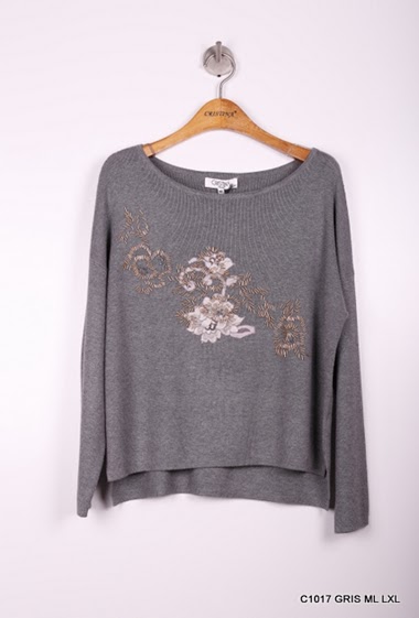 Wholesaler Christina - BOAT NECK SWEATER WITH HANDMADE EMBRODERIES