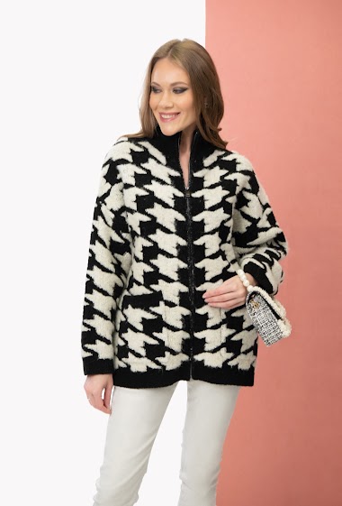 Wholesaler Christina - White and black Oversize jacket with symmetrical details
