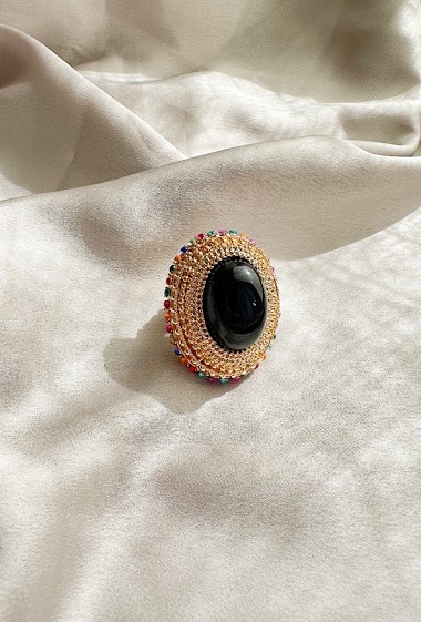 Grossiste D Bijoux - Bague coloré strass multicolore taille réglable