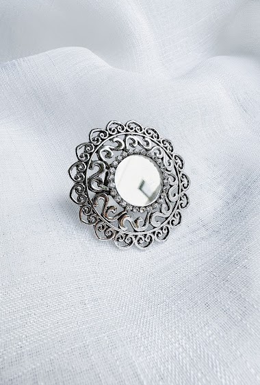 Wholesaler D Bijoux - Round metal ring with mirror effect and rhinestones