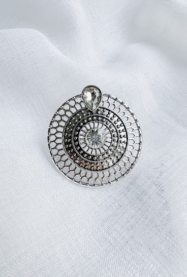 Grossiste D Bijoux - Bague métal rond motif et strass