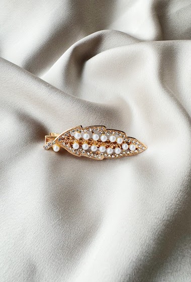 Grossiste D Bijoux - Barrette pince feuille et perles
