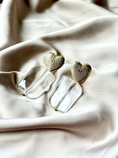 Grossiste D Bijoux - Boucles d'oreilles coeur résine transparente