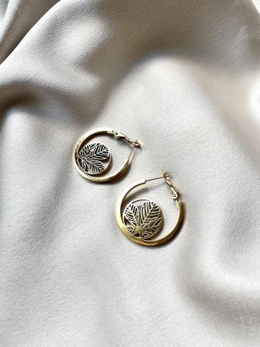 Wholesaler D Bijoux - Stainless steel leaf hoop earrings