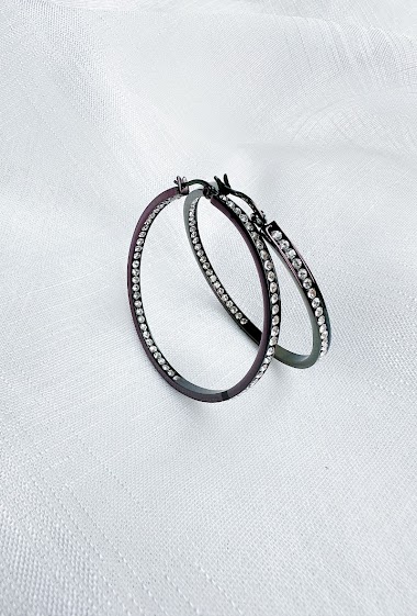 Großhändler D Bijoux - Stainless steel rhinestone hoop earrings