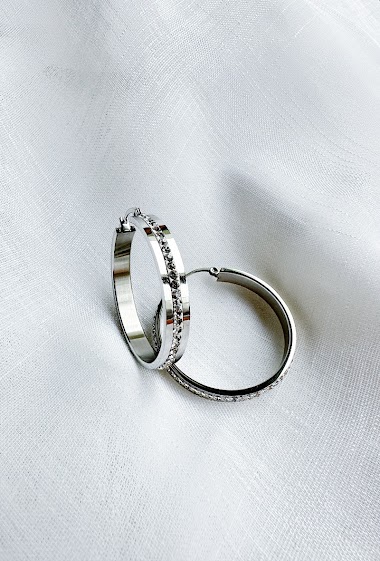 Wholesaler D Bijoux - Stainless steel rhinestone hoop earrings