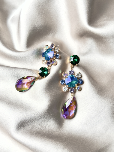 Grossiste D Bijoux - Boucles d'oreilles fleurs et cristal de verre