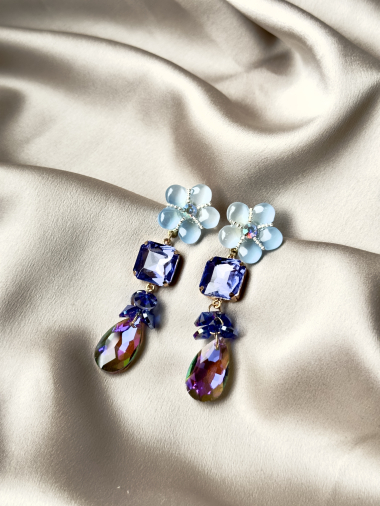 Wholesaler D Bijoux - Flower and rhinestone earrings