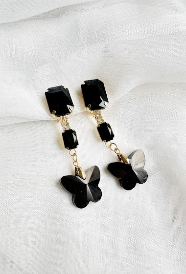 Mayorista D Bijoux - Glass butterfly clip earrings