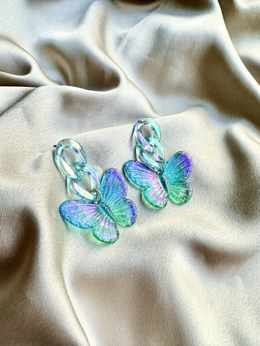 Wholesaler D Bijoux - Iridescent butterfly earrings