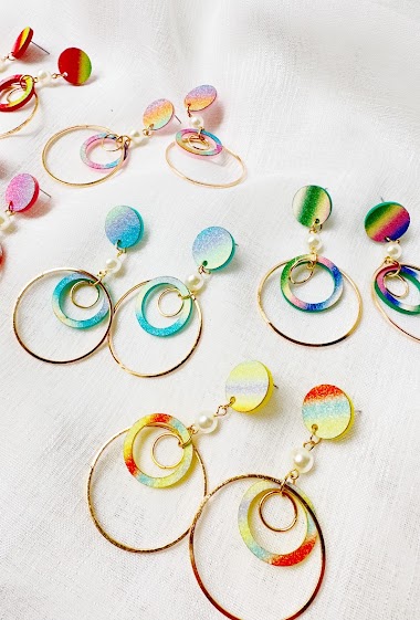 Wholesalers D Bijoux - Rainbow colored pendant earrings