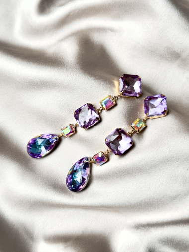 Grossiste D Bijoux - Boucles d'oreilles pendantes cristal de verre
