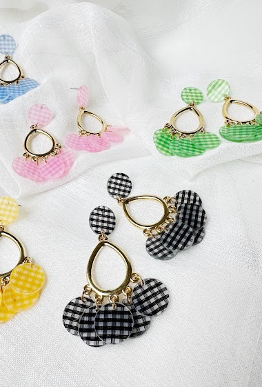 Wholesaler D Bijoux - Gingham pattern dangling earrings