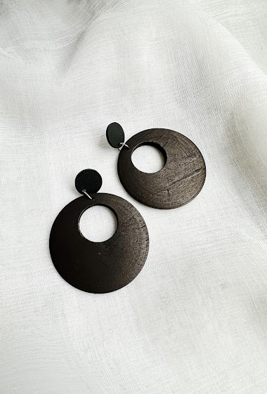 Großhändler D Bijoux - Round wooden pendant earrings