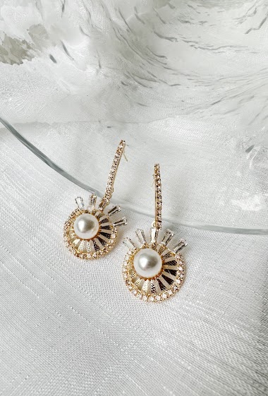 Grossiste D Bijoux - Boucles d'oreilles pendantes strass et perle