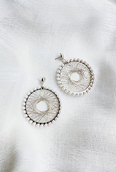 Großhändler D Bijoux - Pearl earrings with metal threads