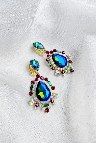 Wholesaler D Bijoux - Dangling rhinestone clip-on earrings