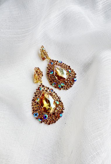 Mayorista D Bijoux - Dangling rhinestone clip-on earrings