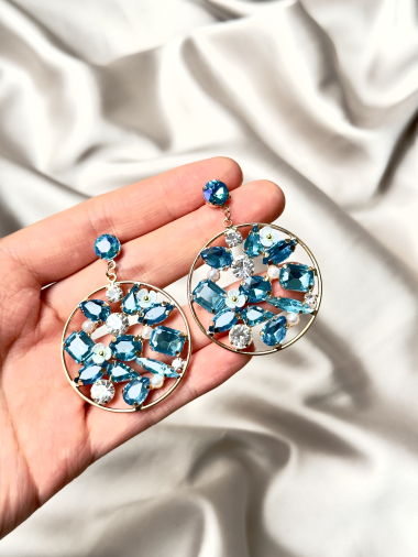 Wholesaler D Bijoux - Round flower and rhinestone earrings