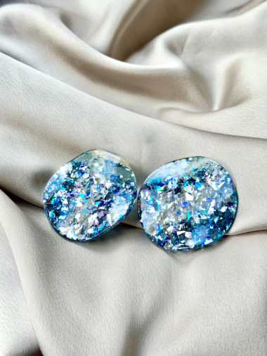 Wholesaler D Bijoux - Round glitter resin earrings