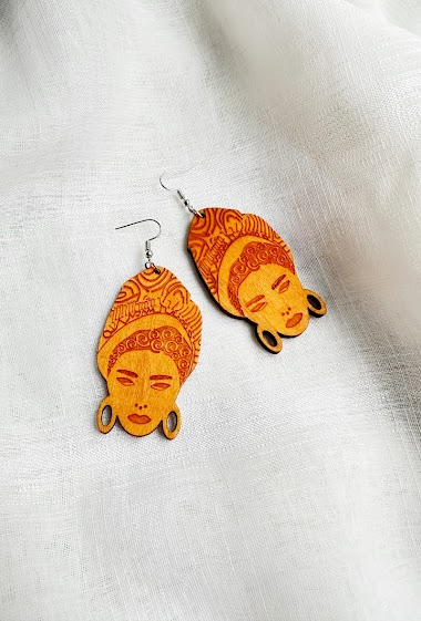 Großhändler D Bijoux - Wooden African head earrings