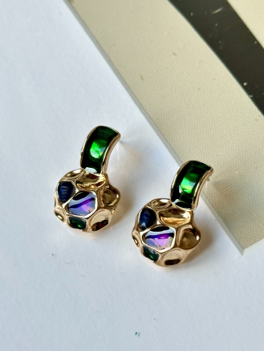 Wholesaler D Bijoux - Colorful textured metal earrings