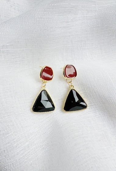 Wholesaler D Bijoux - Black rhinestone triangle earrings