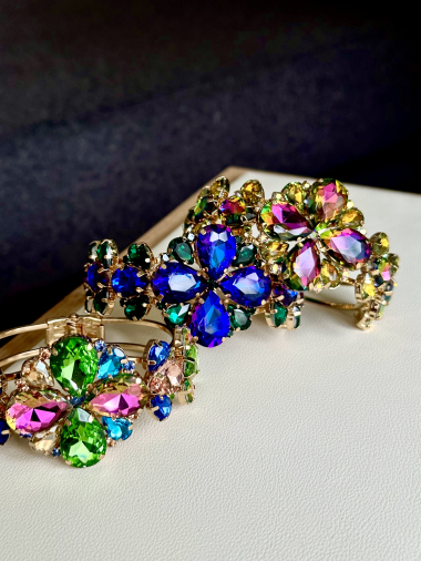 Grossiste D Bijoux - Bracelet fleurs strass métal