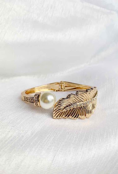 Großhändler D Bijoux - Metal bracelet feather and pearl