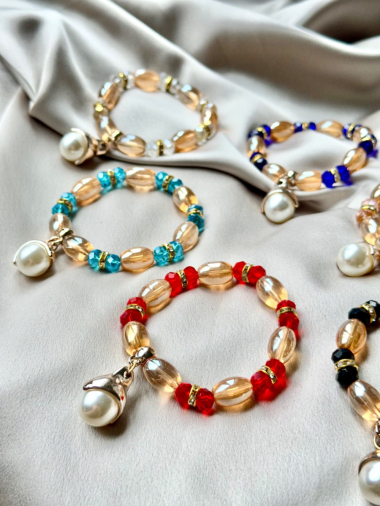 Wholesaler D Bijoux - Glass crystal bead bracelet Marine anchor