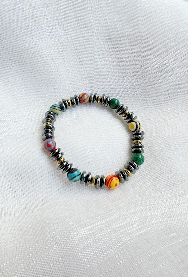 Großhändler D Bijoux - Grey and colored beads bracelet
