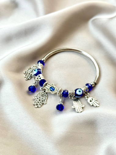 Grossiste D Bijoux - Bracelets perles cristal et grelots main de Fatma et oeil