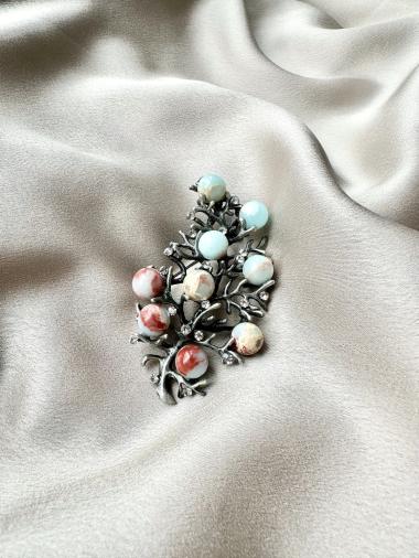 Wholesaler D Bijoux - Tree brooch and natural stone beads