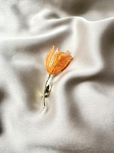 Grossiste D Bijoux - Broche fleur Tulipe style ambre