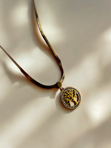 Großhändler D Bijoux - Lebensbaum-Halskette aus Edelstahl
