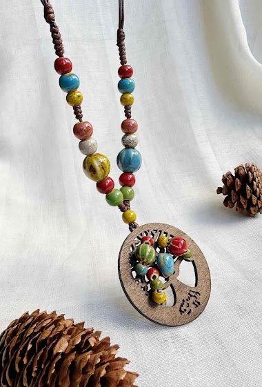 Großhändler D Bijoux - Ceramic and wood tree of life necklace
