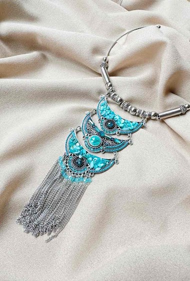 Mayorista D Bijoux - Long metal necklace with lace beads