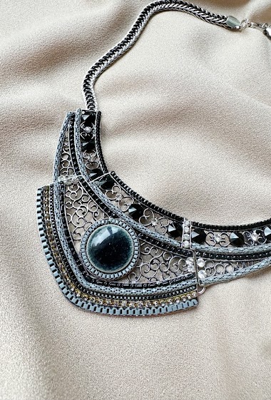 Grossiste D Bijoux - Collier métal perles dentelle