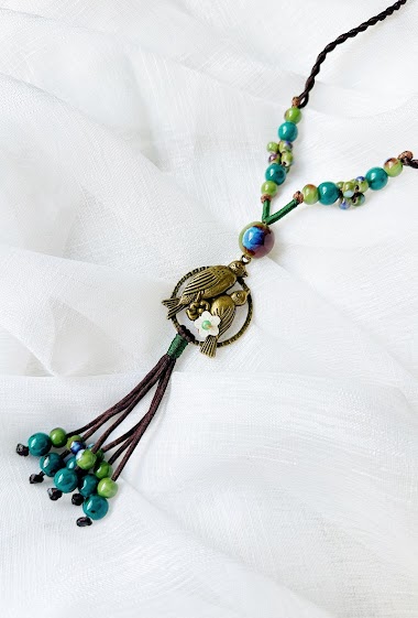 Wholesaler D Bijoux - Necklace pendant birds and ceramic beads